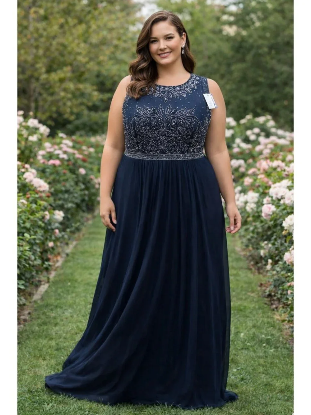 Halter Bead Bodice Chiffon Gown - Picture 1 of 6